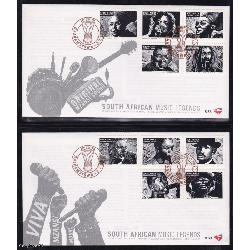 TEST AUCTION #1  2014 South African Popular Music Legends, Mint Sheetlet and 2 x FDC's SACC 2266 Cat R530